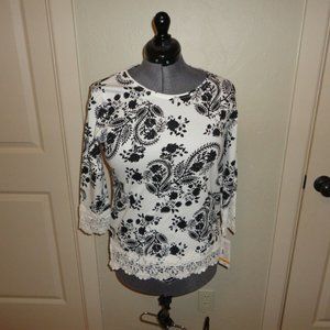 ALLISON DALEY Women's Black & White Long Sleeve Blouse (Size SP) NWT!!